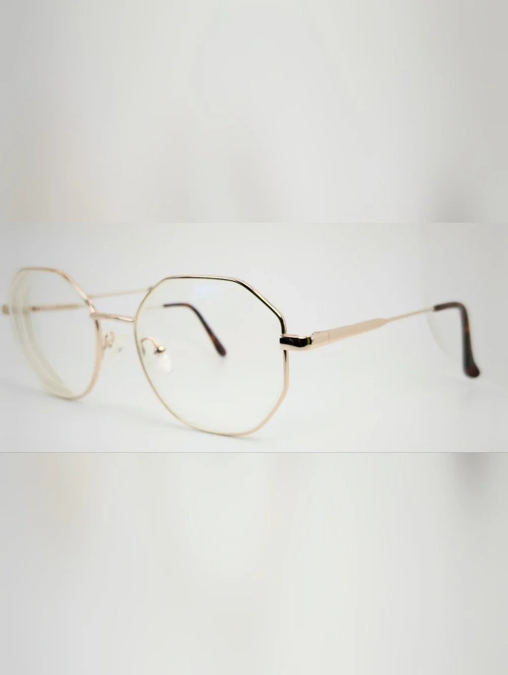 Astrial.  Shiney Gold Octagonal Women's Glasses Frame. Spring Hinge, Nose Pads.